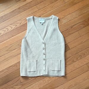 Pink Rose V-Neck Buttoned Sweater Vest - Cream